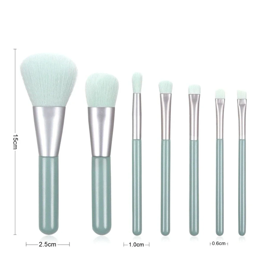 Professional 7-Piece Makeup Brush Set With Travel Case Pastel Green NEW